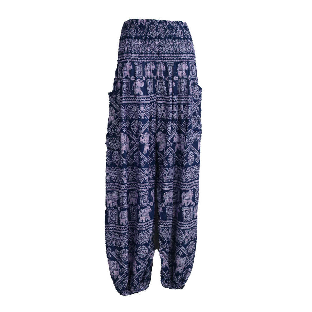 Loose Elephant Pants with Pockets, navy blue