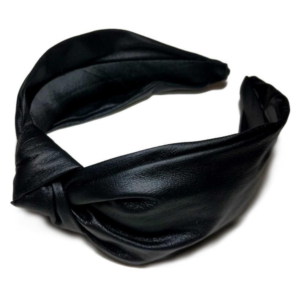 black faux vegan leather turban headband