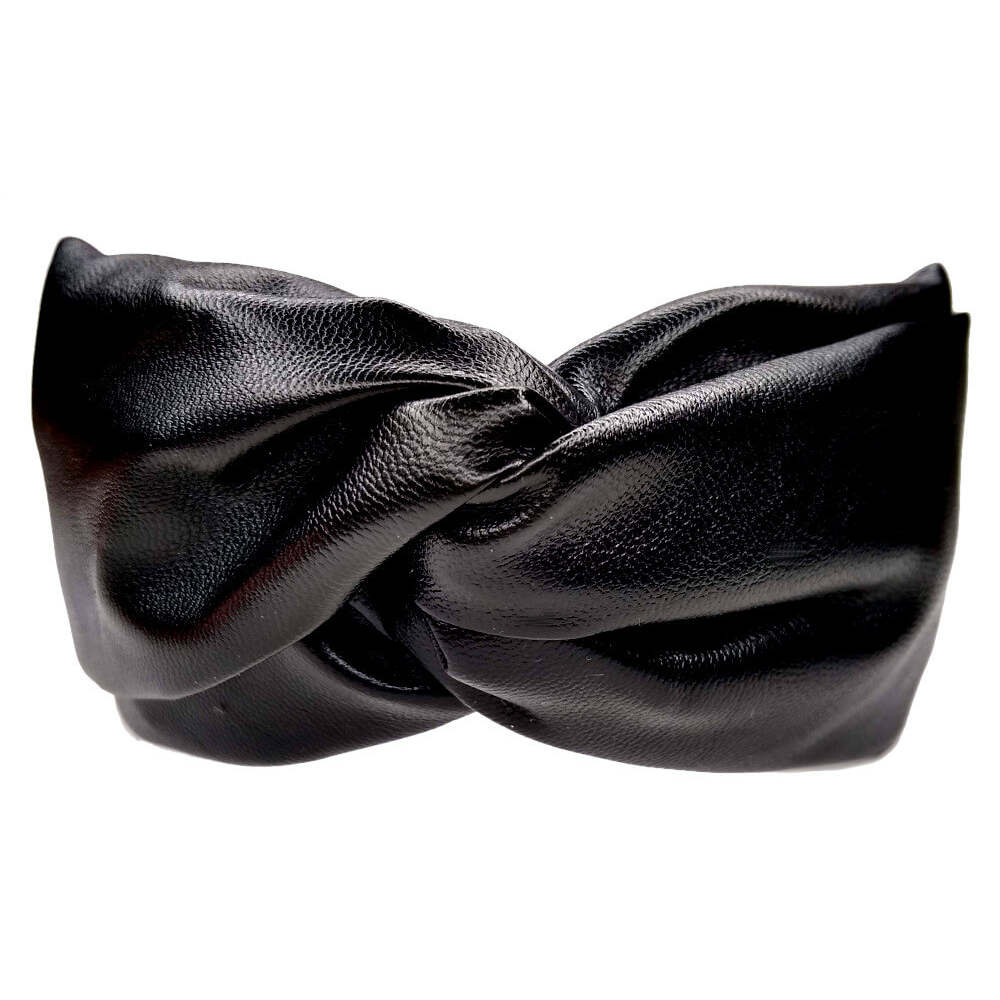 Faux Leather Turban Twist Headband - black