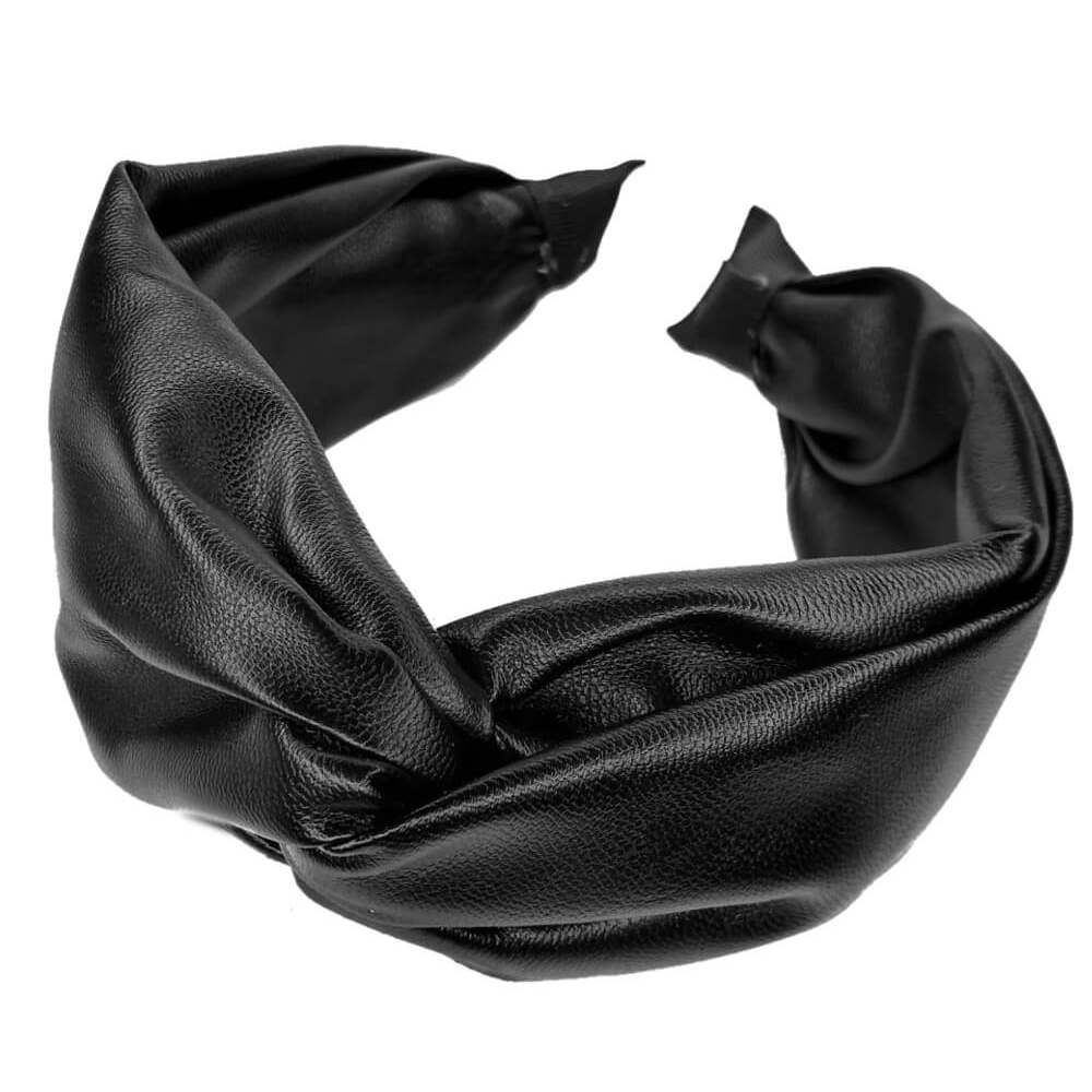 Faux Leather Turban Twist Headband - black detail