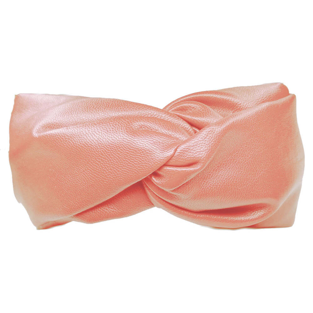 Faux Leather Turban Twist Headband - pink