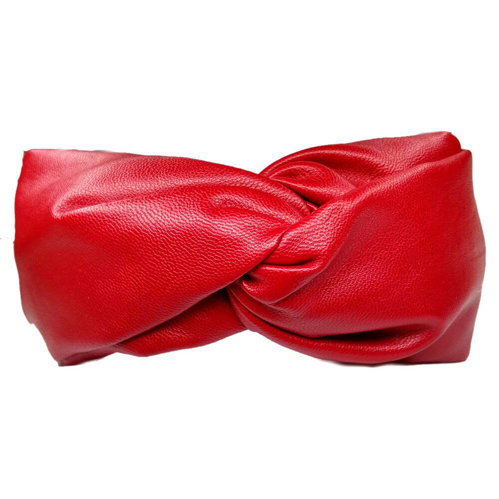 Faux Leather Turban Twist Headband - red