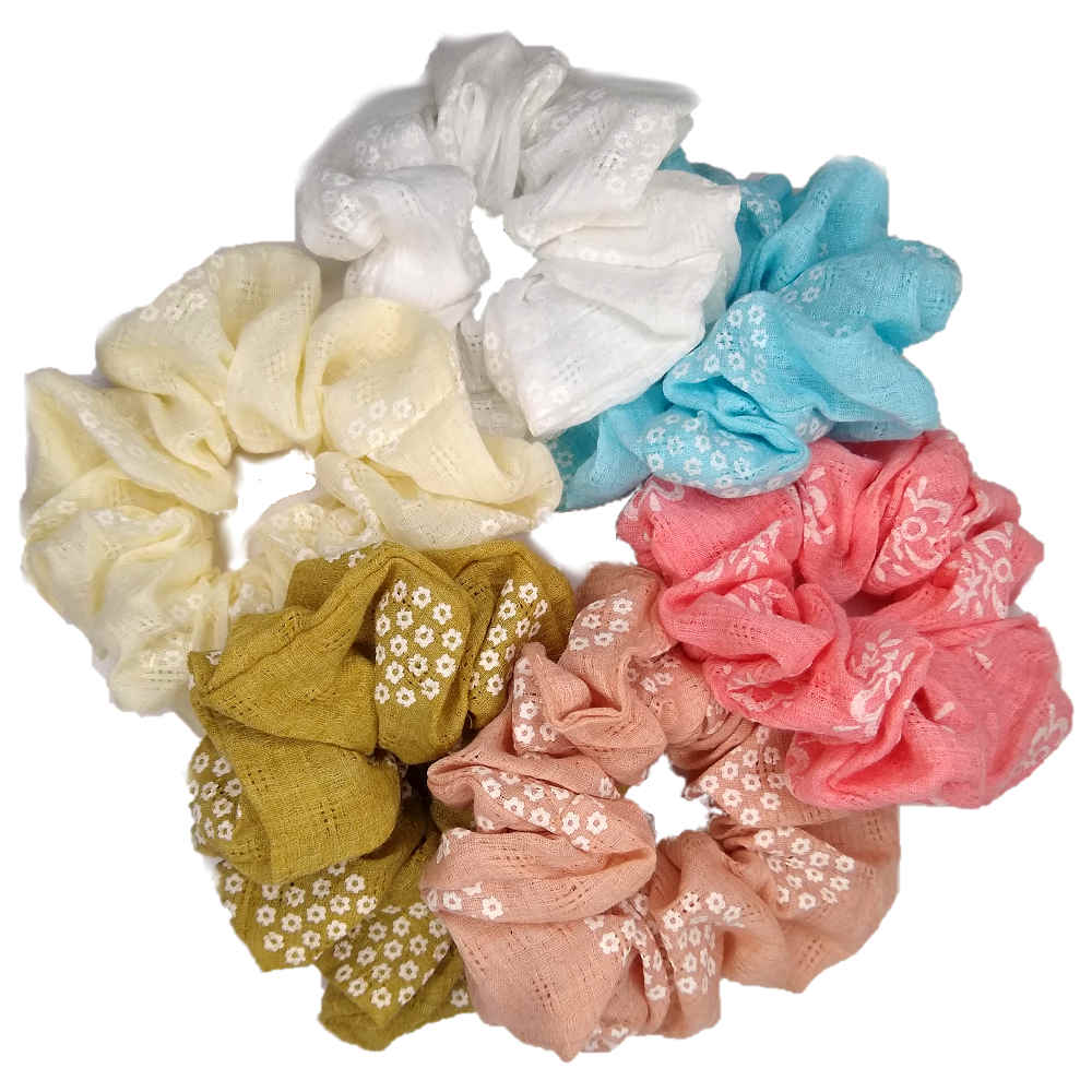 wholesale Gauze Scrunchies with Flowers