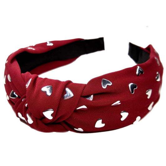 Turban Knot Headband with Heart Studs - red