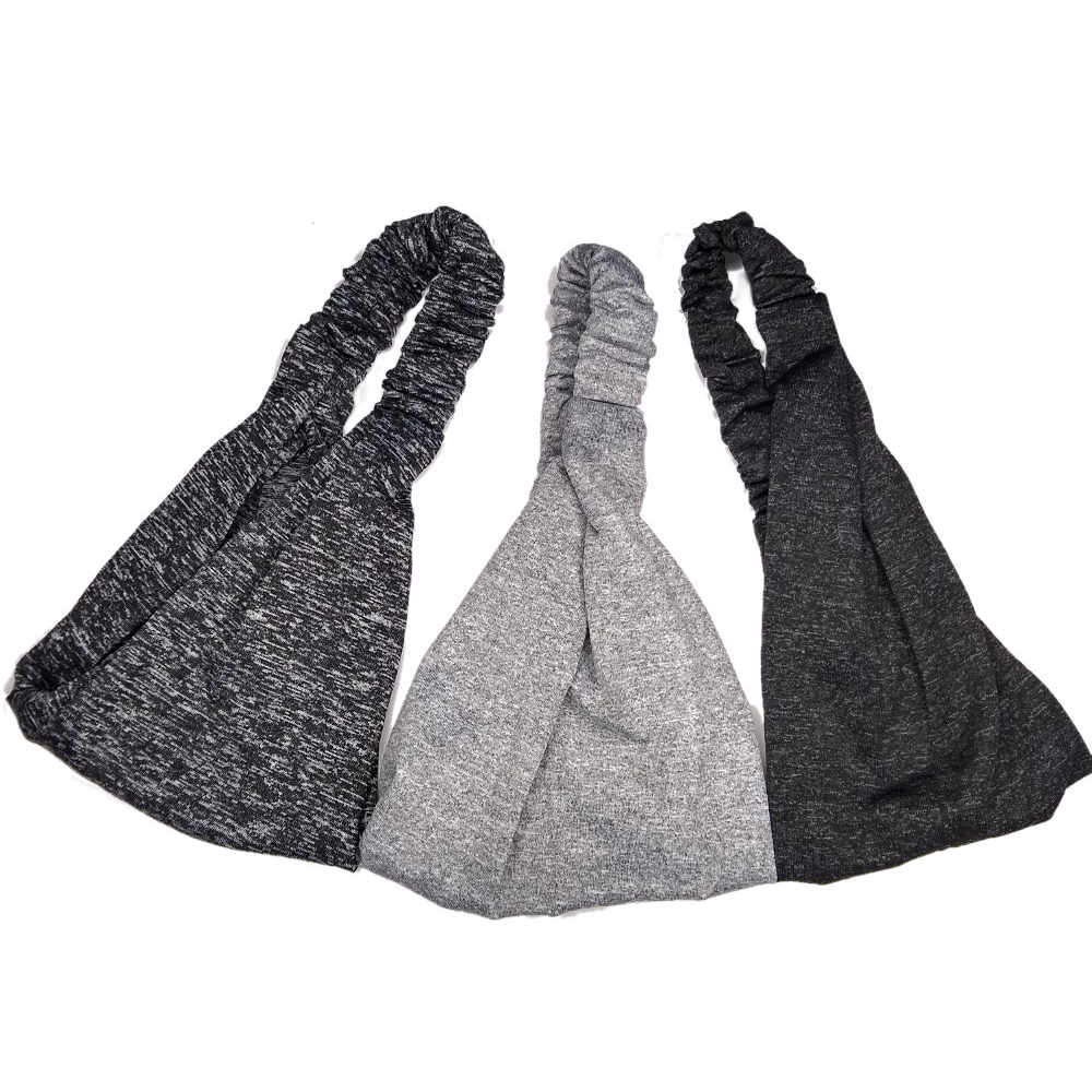 heathered scrunch headbands, black and grey