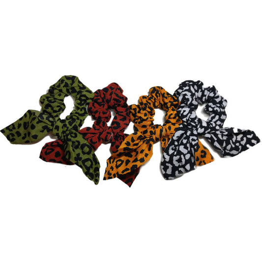 two-tone leopard scrunchies with tails