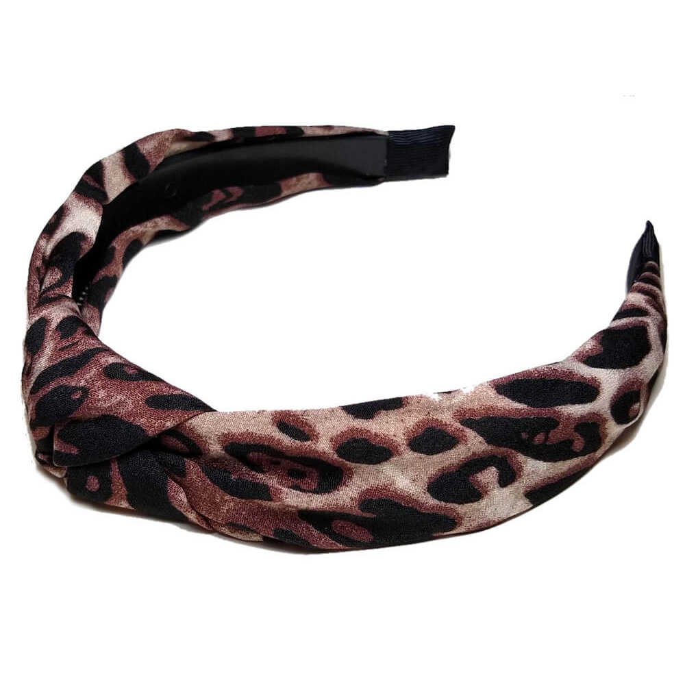 leopard print knotted turban headband - brown