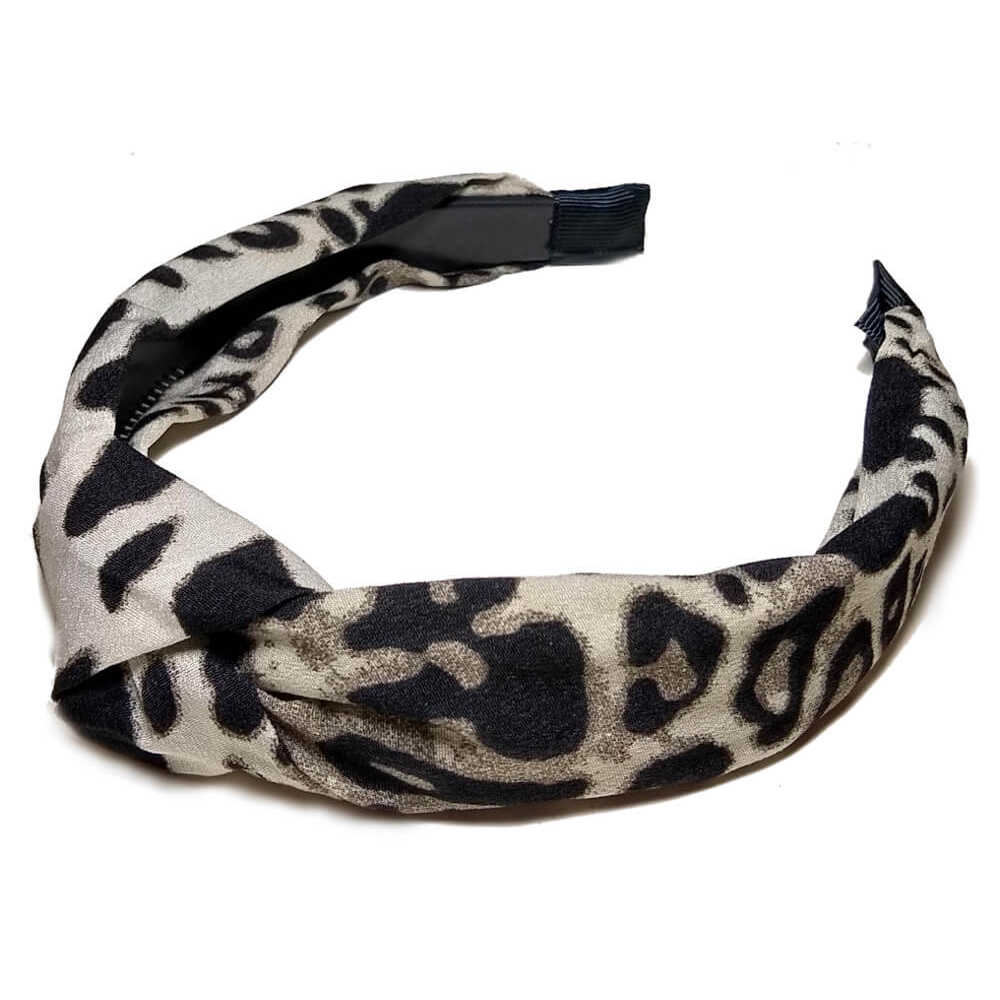 leopard print knotted turban headband - grey