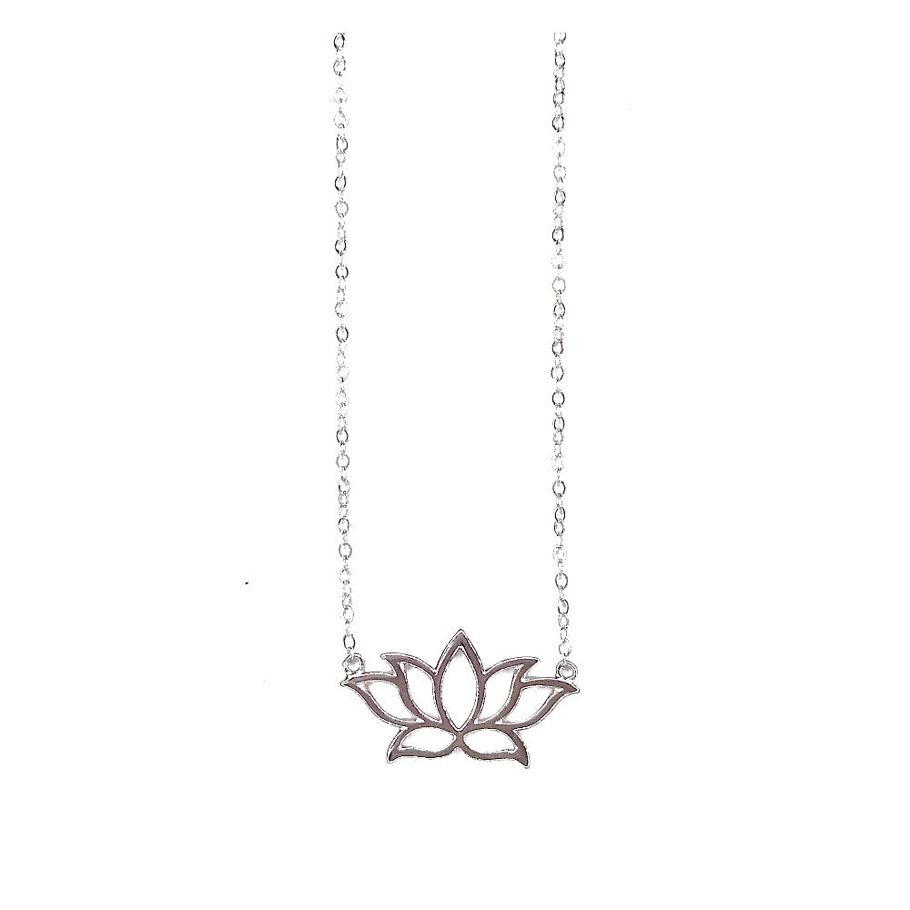Tiny Minimal Sterling Silver Charm Necklace - lotus flower