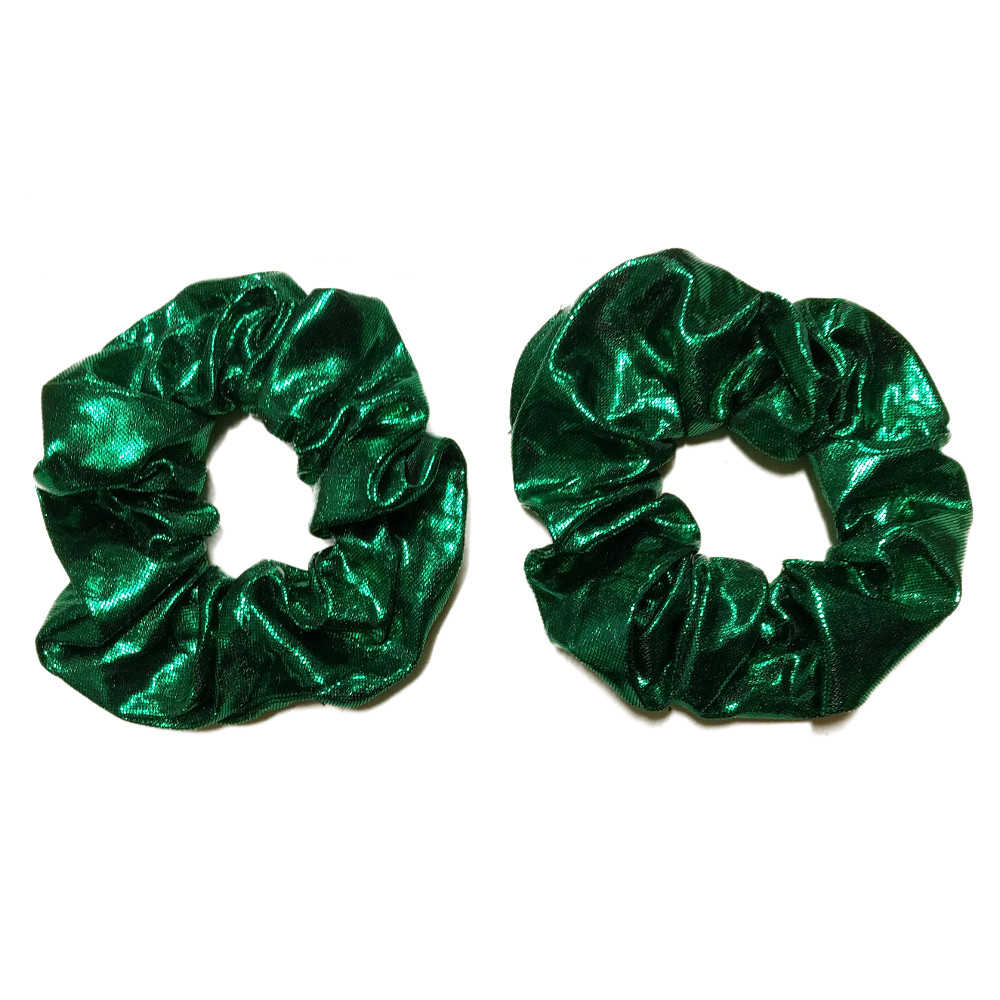 metallic scrunchies, kelly green