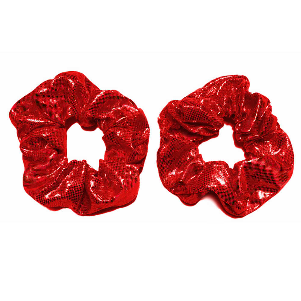 metallic scrunchies, red