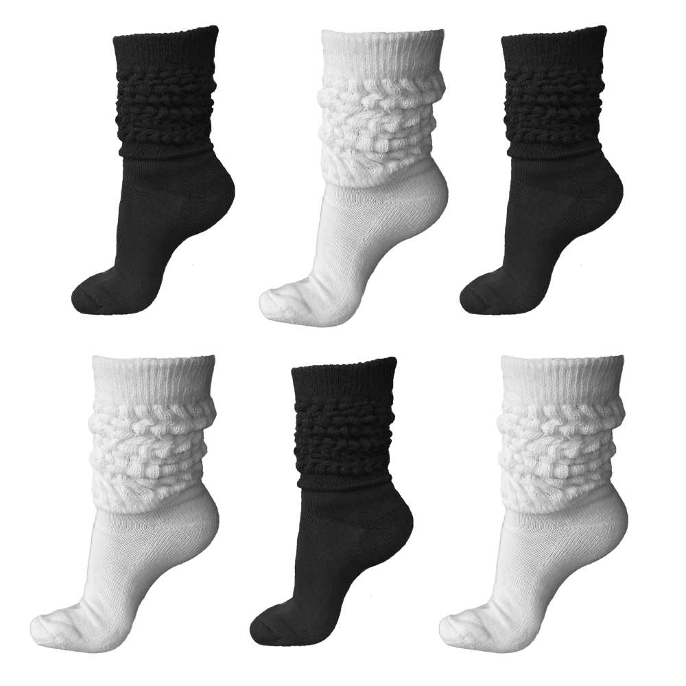 midweight slouch socks, black and white assorted