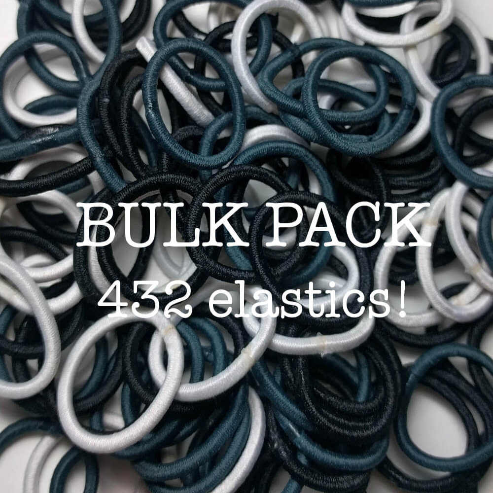 Threddies mini ponytail elastics in black white grey assortment, wholesale 432 pack