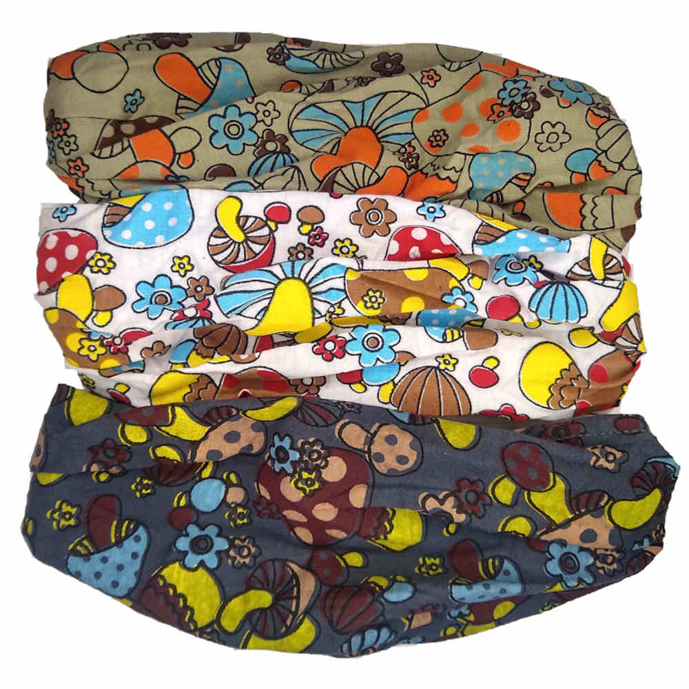 cotton mushroom print scrunch headbands, assorted colors