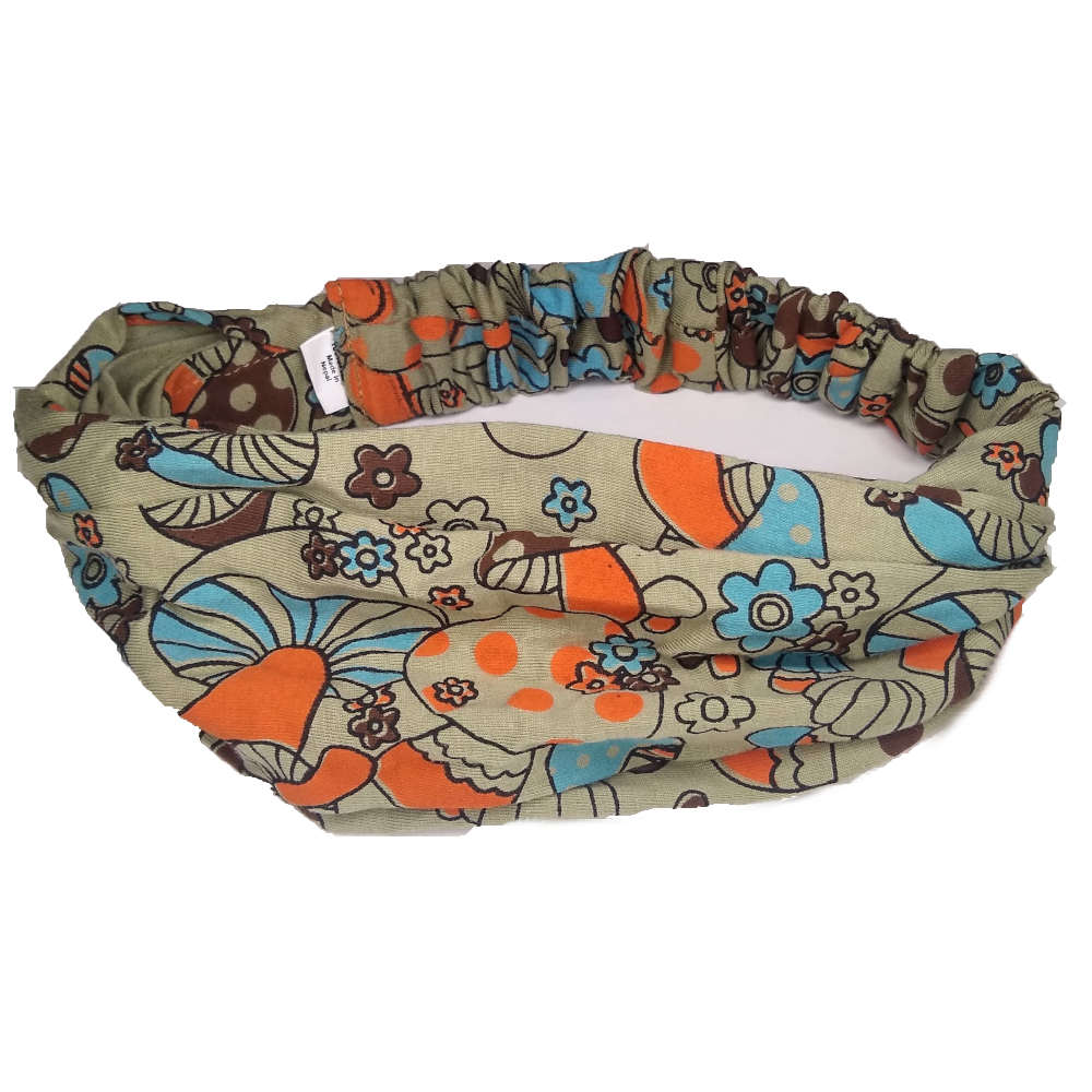 cotton mushroom print scrunch headbands, beige