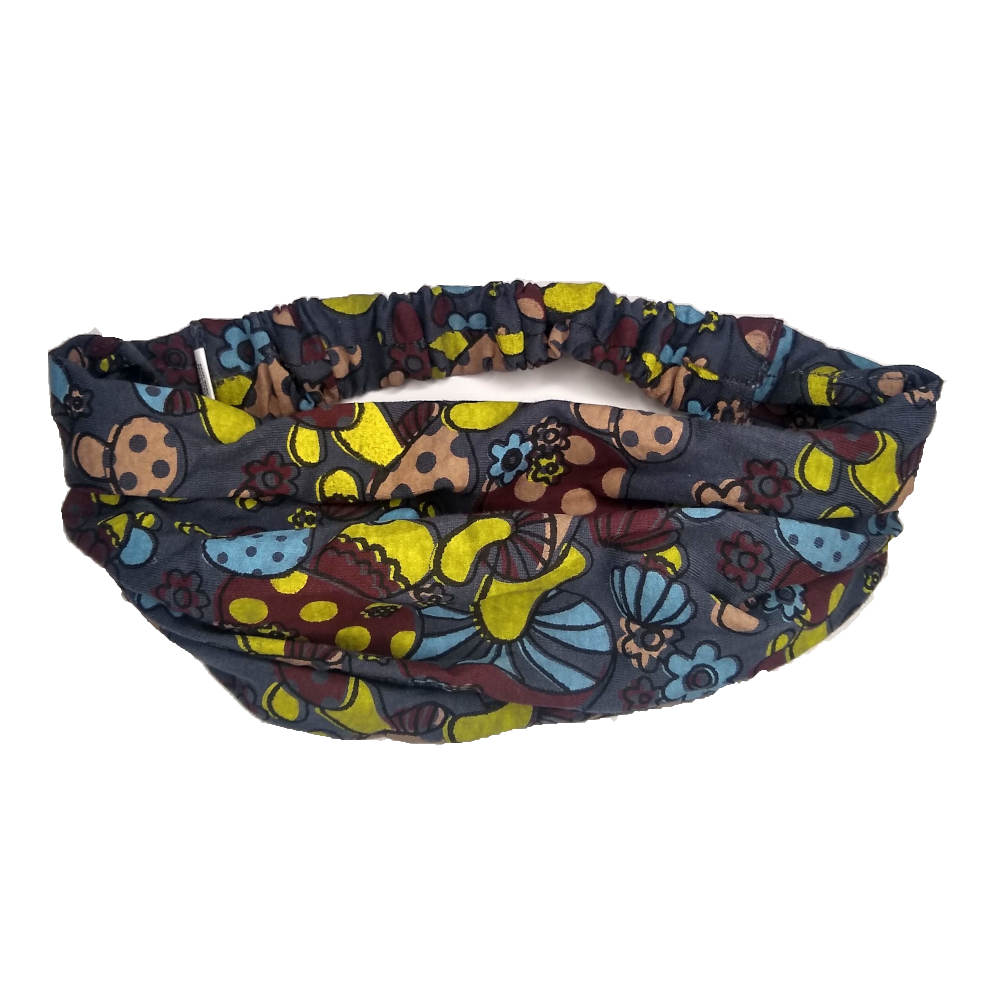 cotton mushroom print scrunch headbands, grey