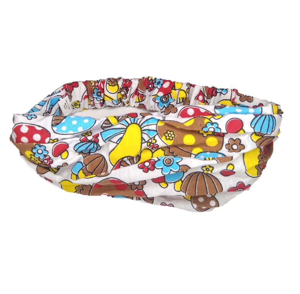 cotton mushroom print scrunch headbands, white