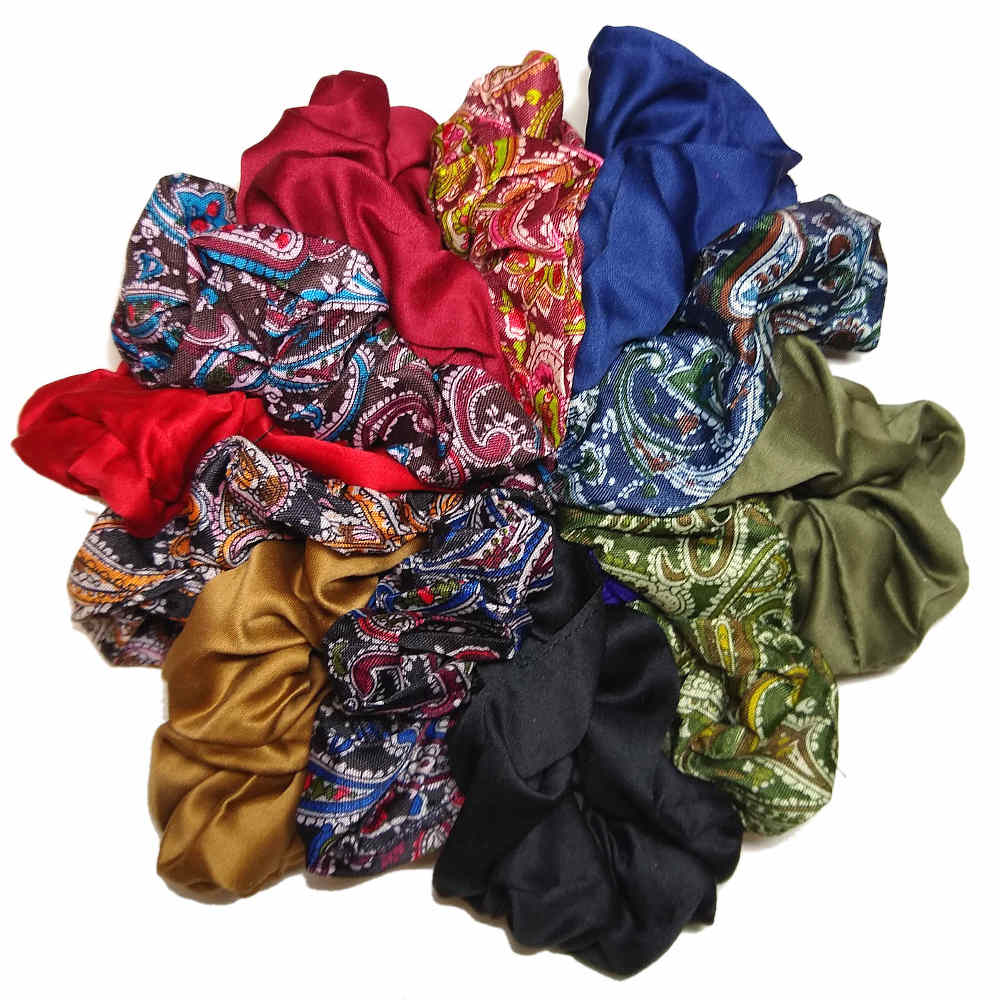 paisley and satin scrunchies set, dark colors