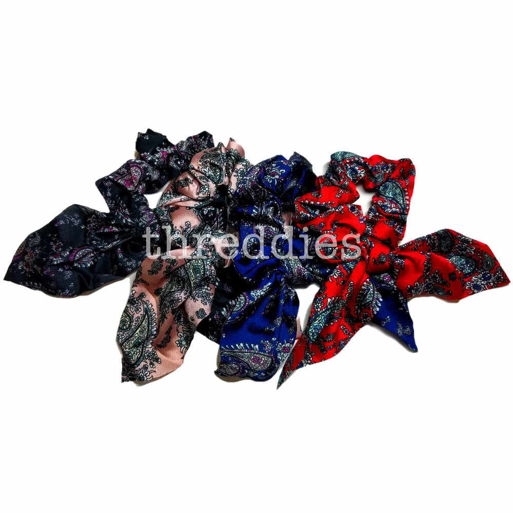 paisley scrunchies with ties or tails, scrunchie pack