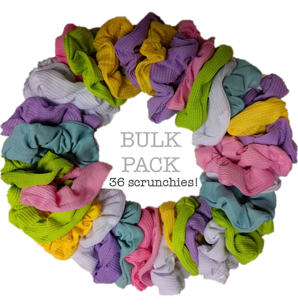 wholesale thermal scrunchies, pastel colors, bulk scrunchie pack