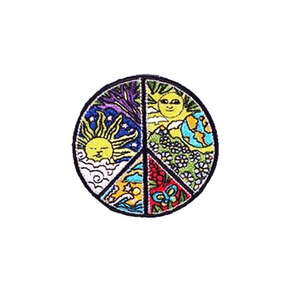 Peace Sign Patch with Sun, Flowers and Waves