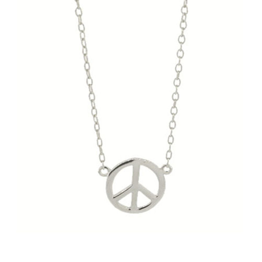 Tiny Minimal Sterling Silver Charm Necklace - peace sign
