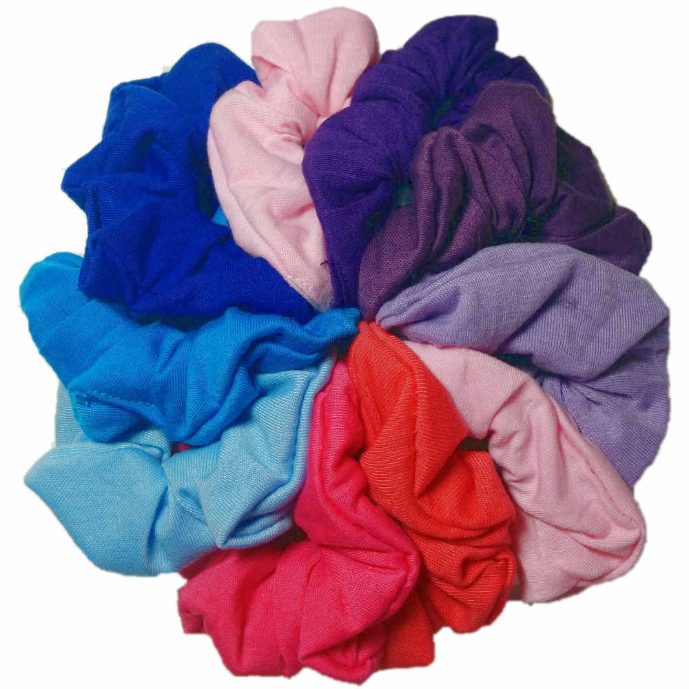 pink purple blue assorted scrunchies