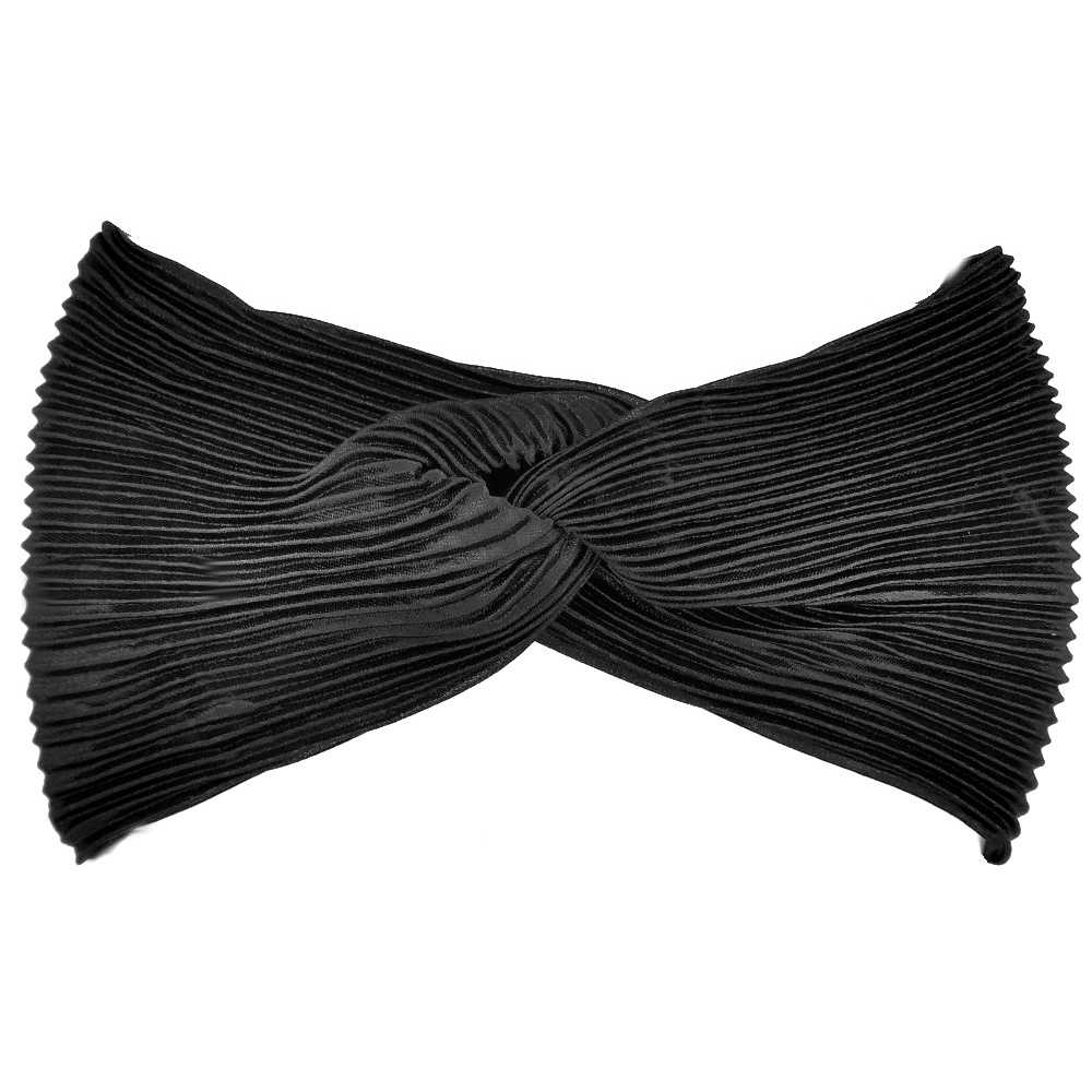 pleated satin turban headbands, black