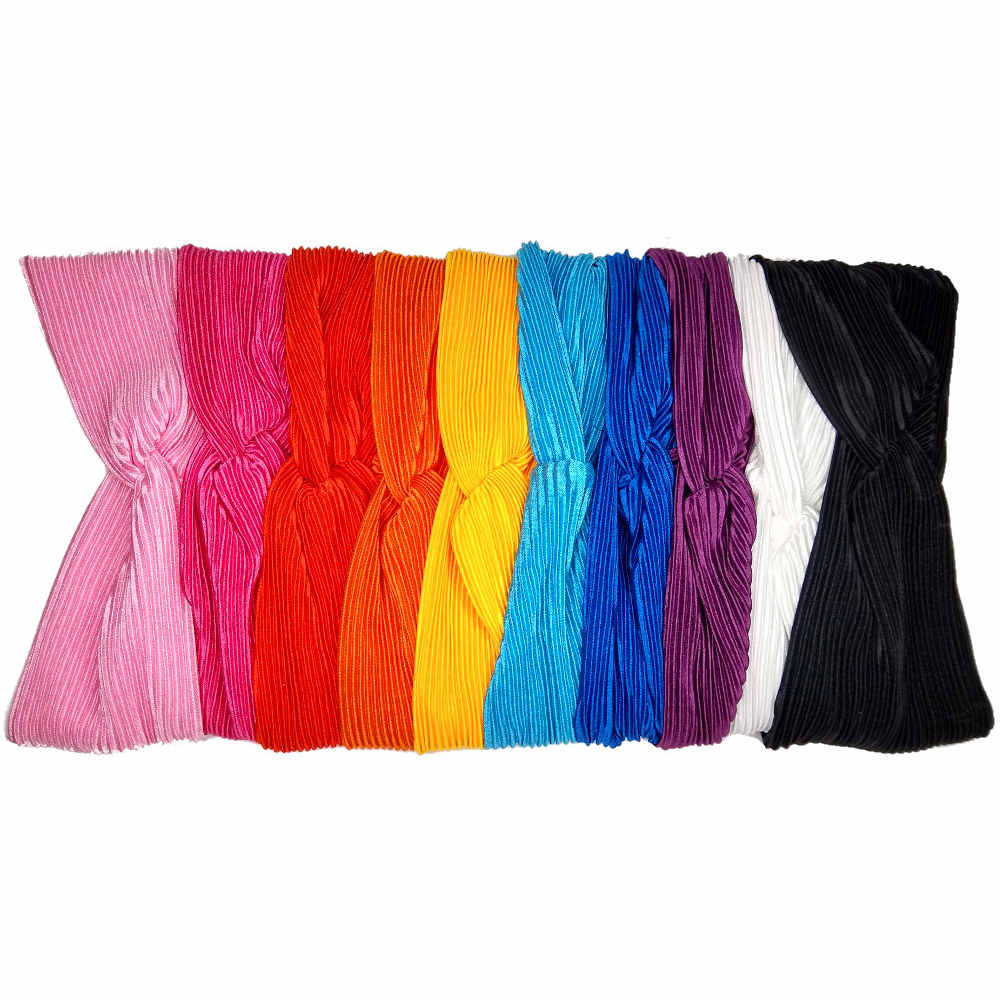 pleated satin turban headbands, rainbow assortment