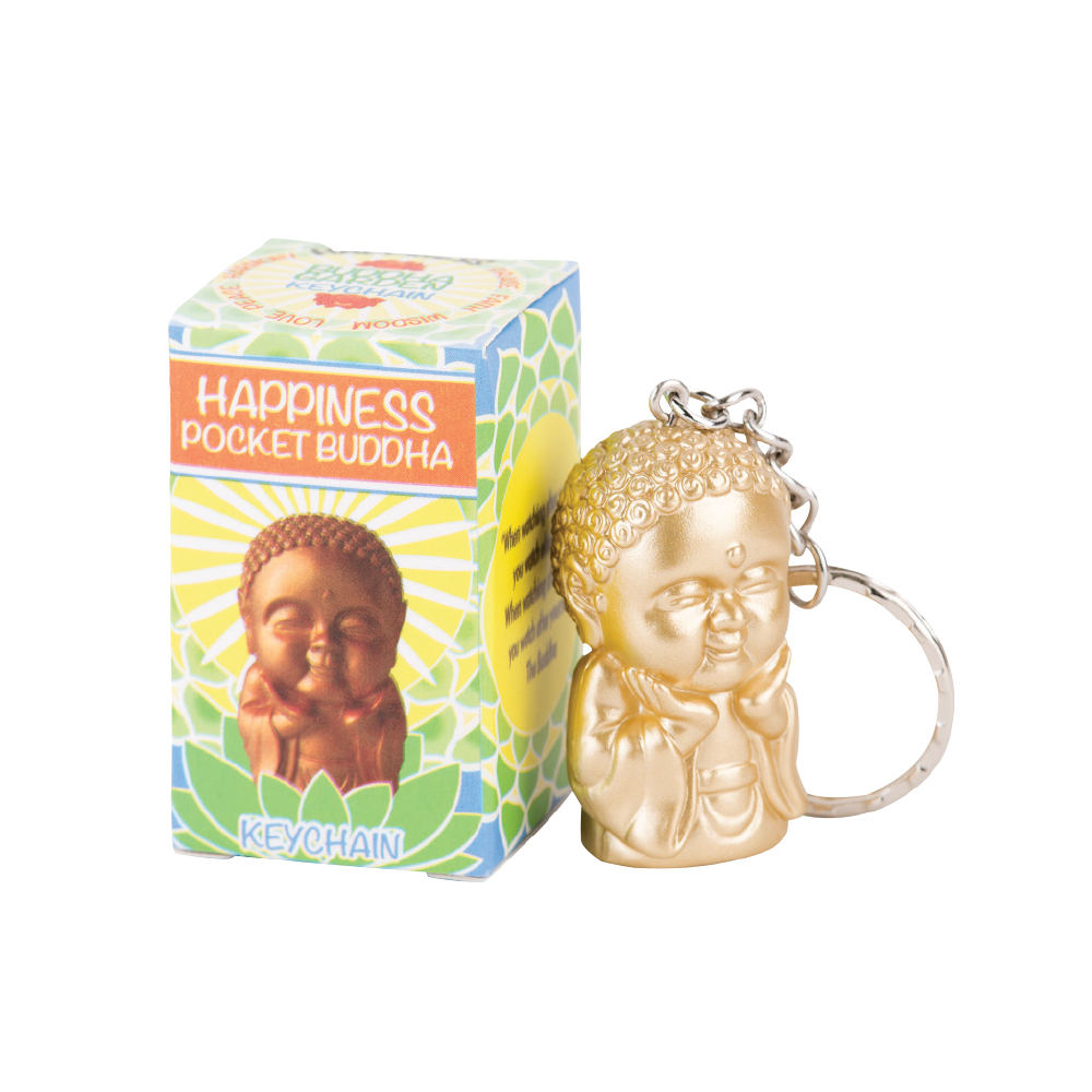 pocket buddha keychain, gold happiness