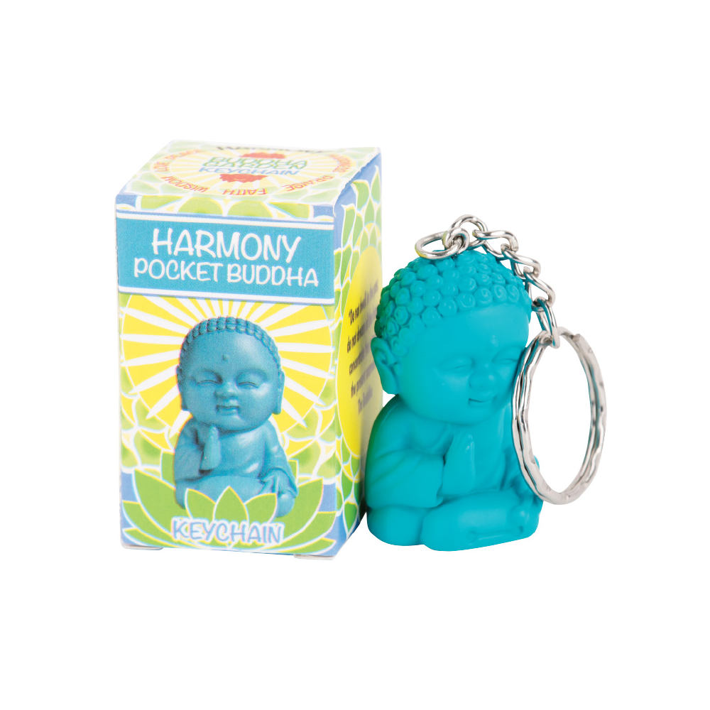 pocket buddha keychain, blue harmony