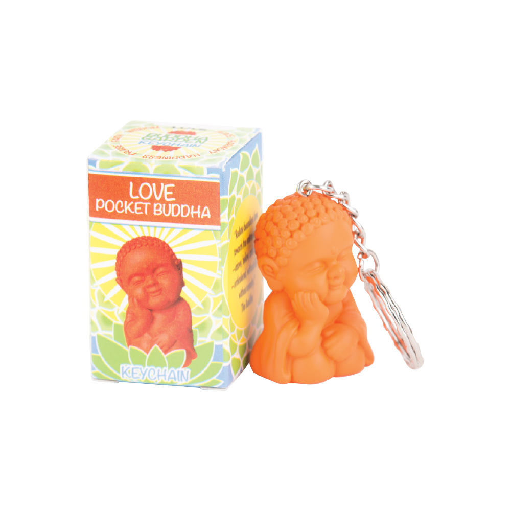pocket buddha keychain, orange love