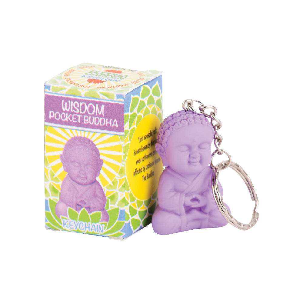 pocket buddha keychain, purple wisdom