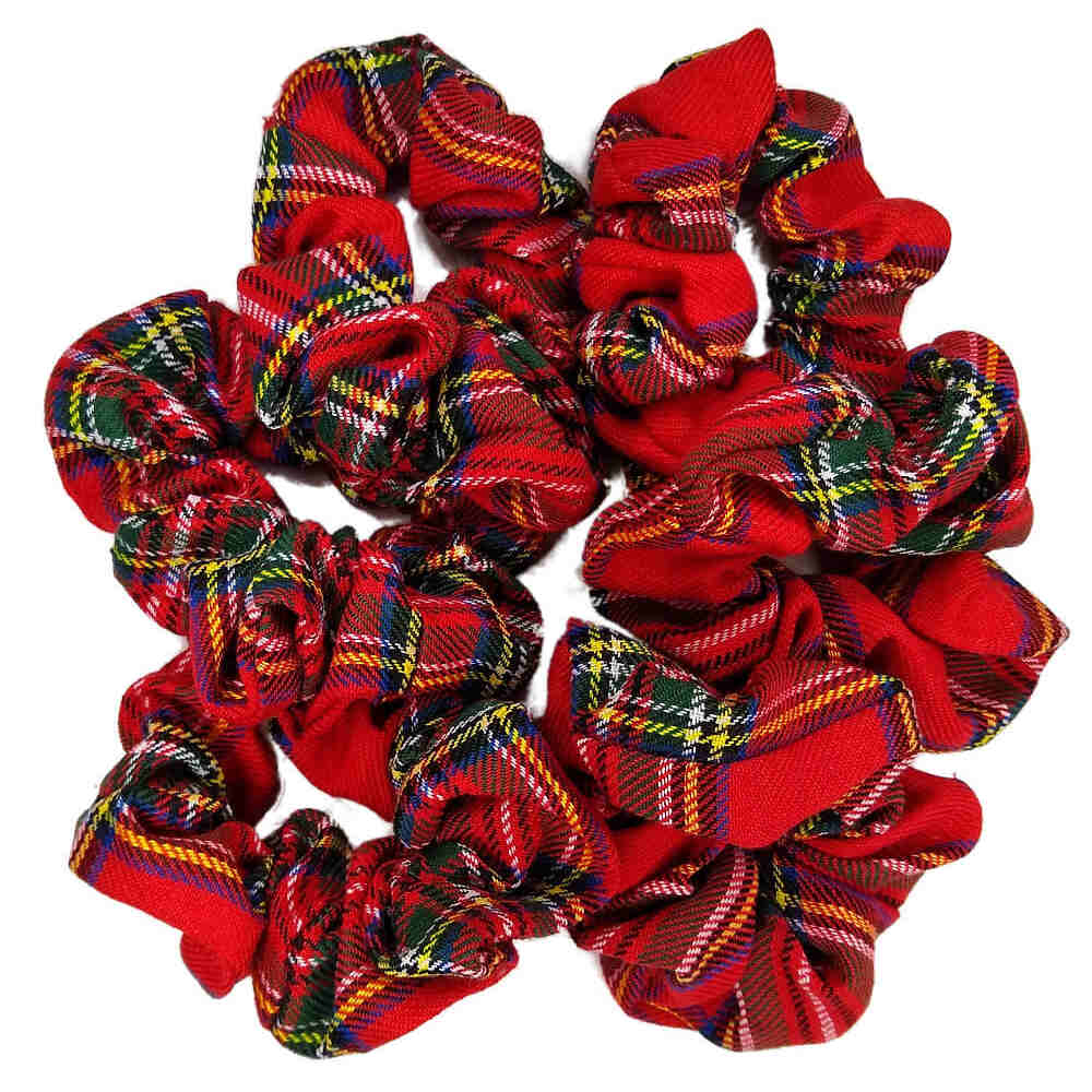 plaid scrunchies, red