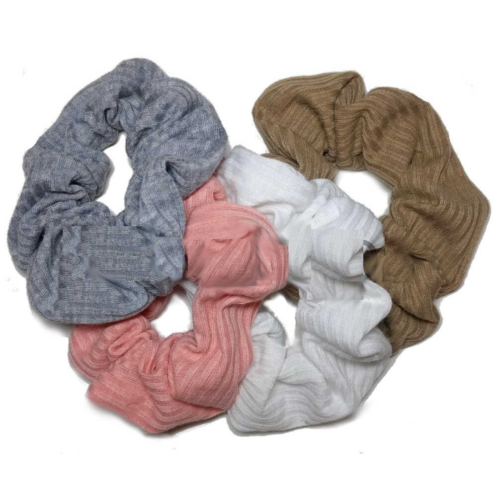 ribbed cotton scrunchies in bulk, grey white pink beige