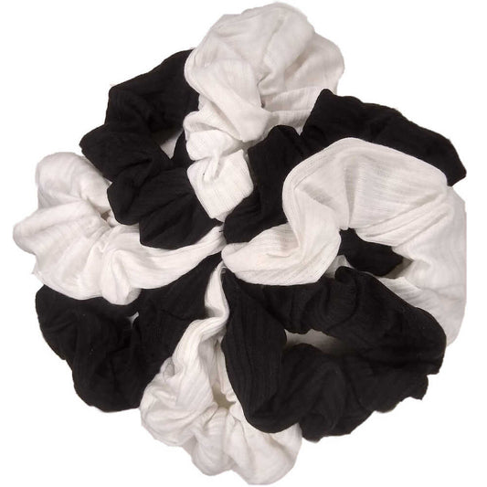 ribbed cotton scrunchies in bulk, black and white