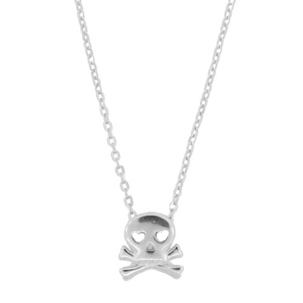 Tiny Minimal Sterling Silver Charm Necklace - skull with heart eyes