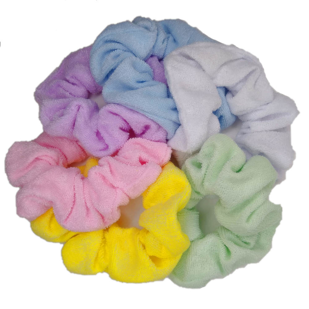 terry cloth scrunchies, pastel assortment