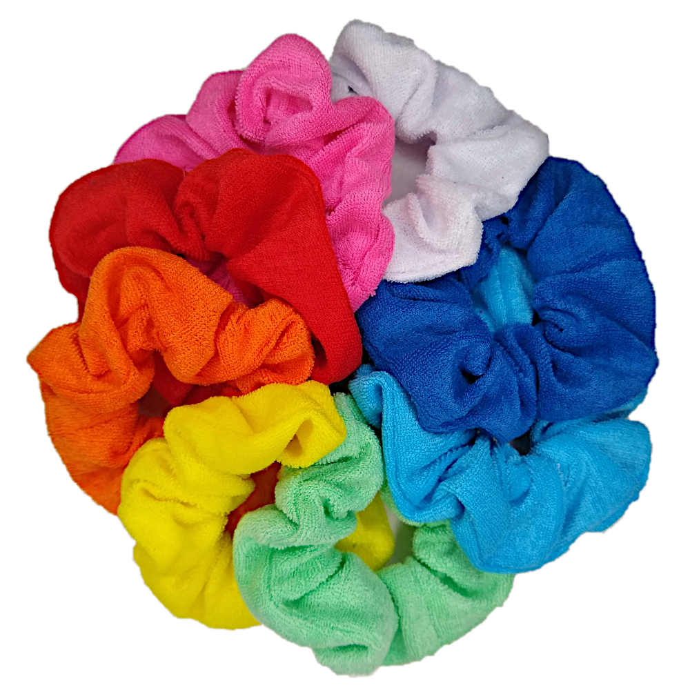 terry cloth scrunchies, rainbow assortment