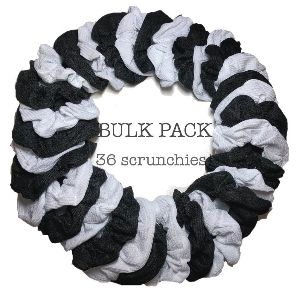 thermal scrunchies, black and white, 36 piece scrunchie bulk pack