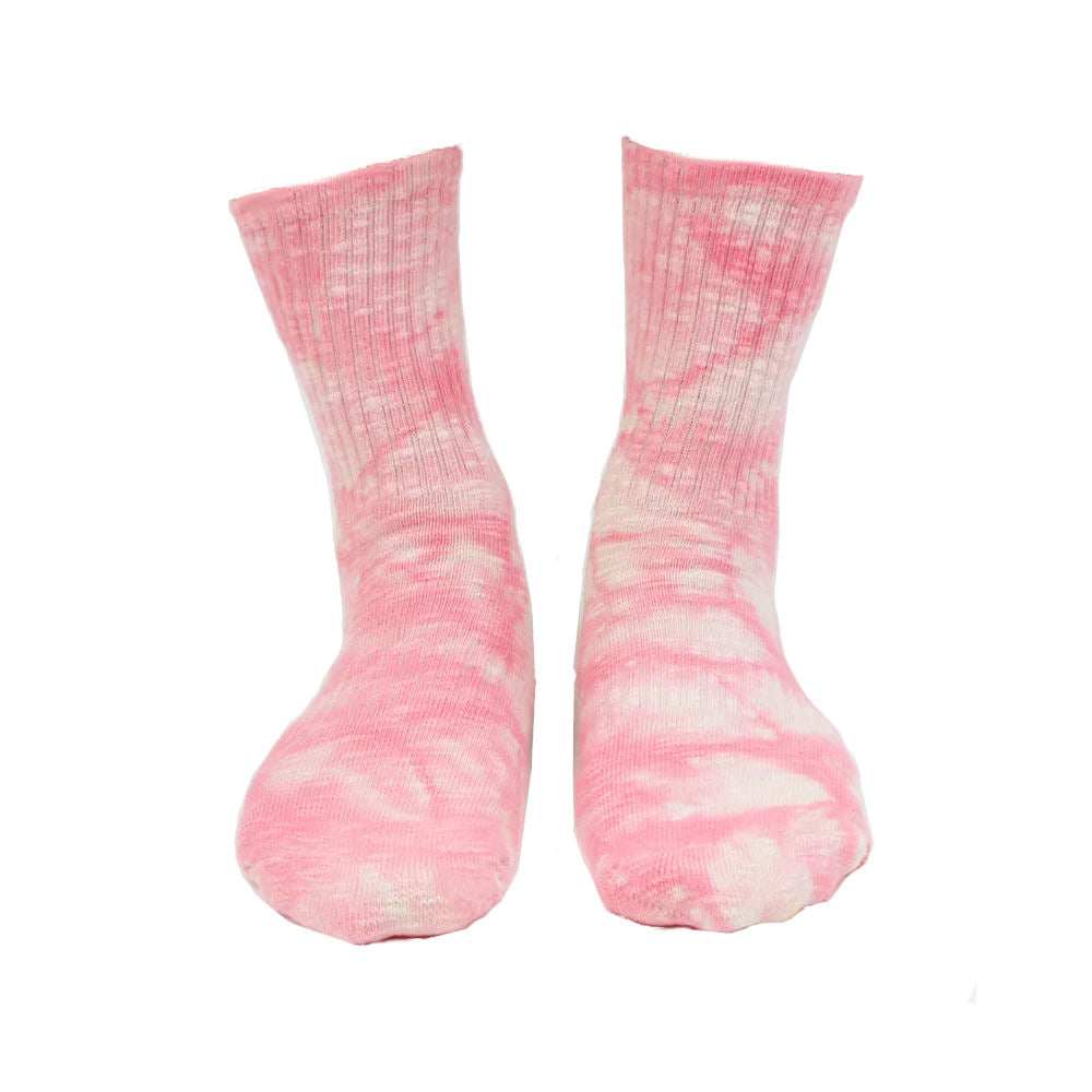 textured tie dye crew socks, light pink