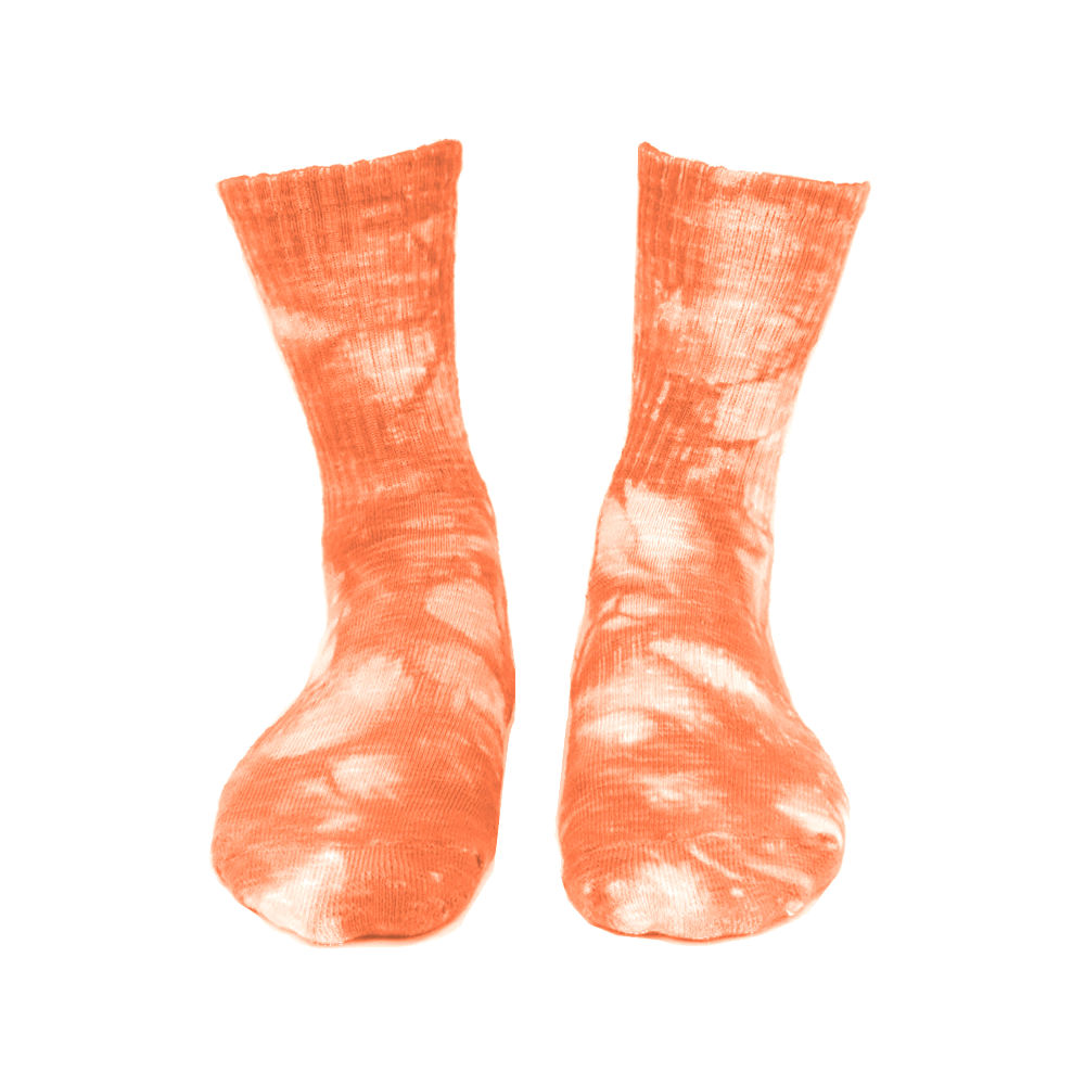 textured tie dye crew socks, orange