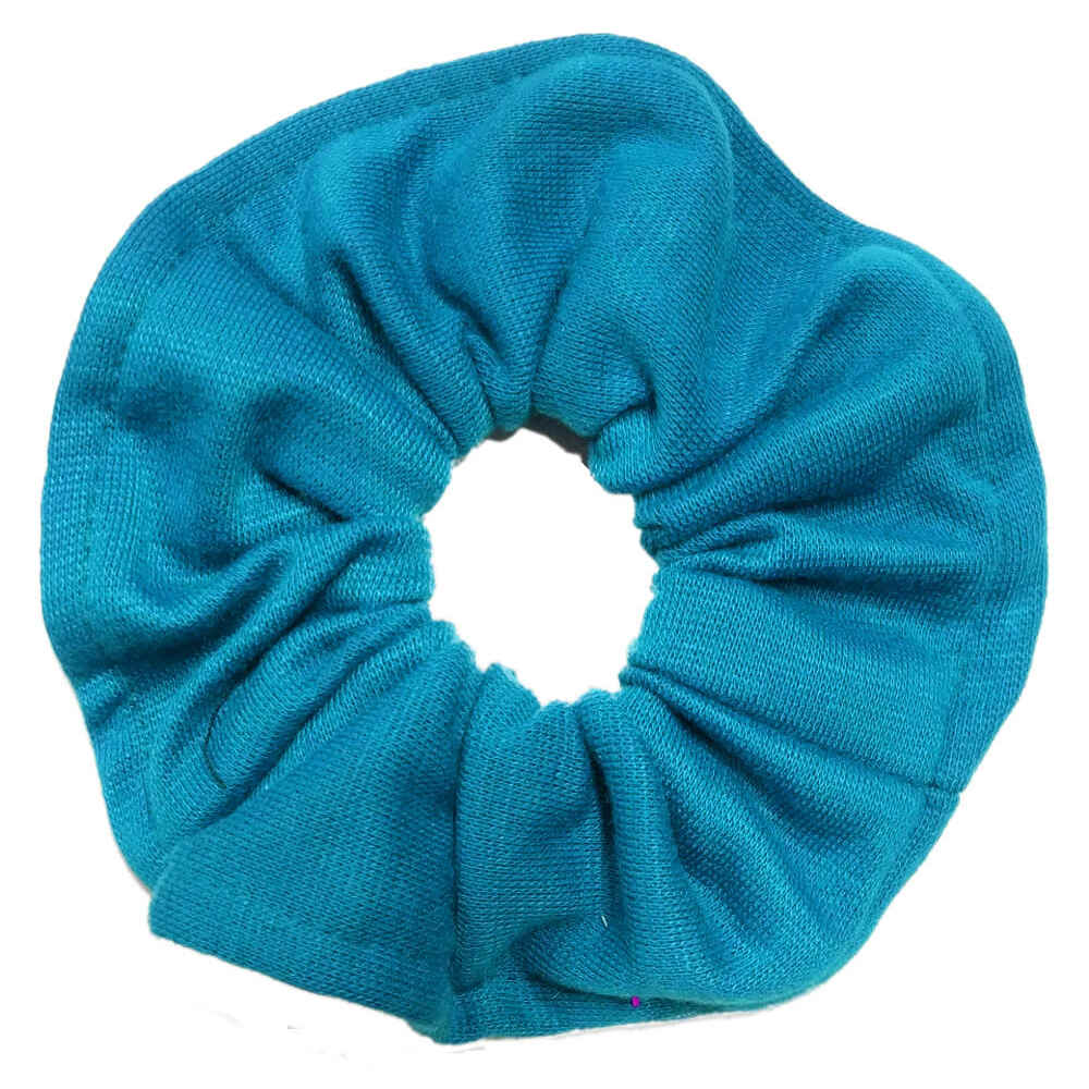 topstitched scrunchies, turquoise