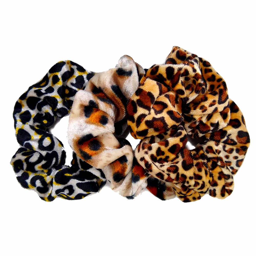 Velvet Faux Fur Leopard Scrunchies