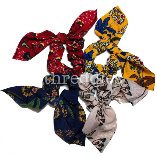 wildflower scrunchies with tails, 4 scrunchies pack